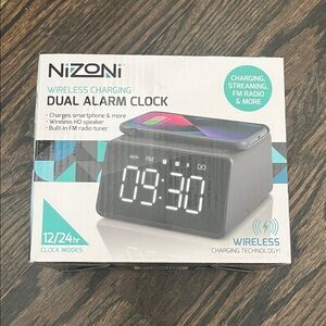 NiZONi Wireless Charging Dual Alarm Clock - Black